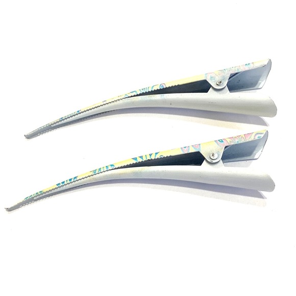 Updo Hair Clips Set of 2 Yellow With Blue Pink Peacock Print - Picture 4 of 5